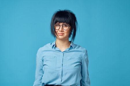 Business woman with notepad and pen wearing glasses secretary