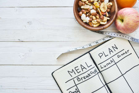 snack breakfast organic fitness health wooden tableの写真素材