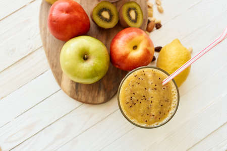 fresh fruit smoothie kefir cocktails yogurt breakfastの写真素材