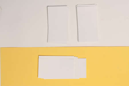 white business cards documents colorful background office copy-spaceの写真素材