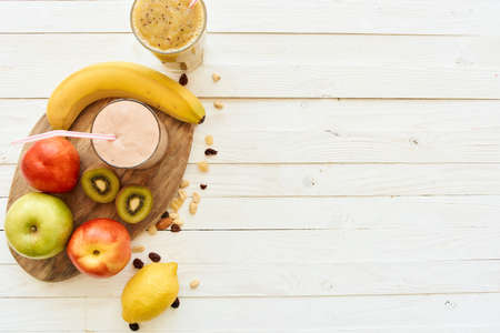 fresh fruit smoothie kefir cocktails yogurt breakfastの写真素材