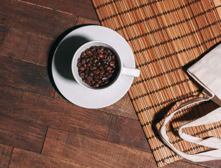 coffee beans espresso invigorating drink view from aboveの写真素材