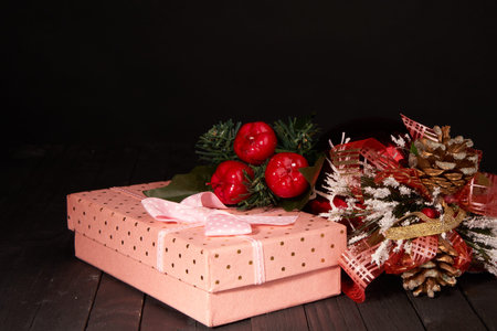 pink box gift christmas decoration holiday wooden table