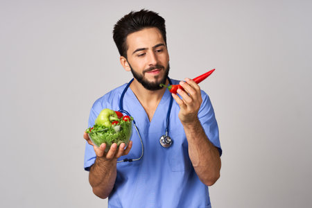 Male nutritionist vegetables healthy food treatment hospital