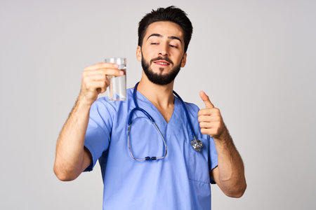 doctor nutritionist glass of water health close up stethoscope