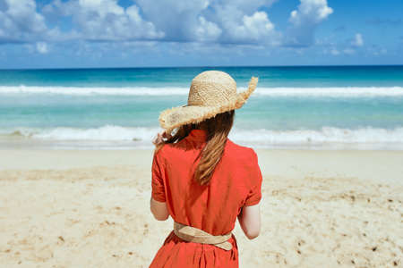 woman on the island beach ocean fresh air sandの写真素材