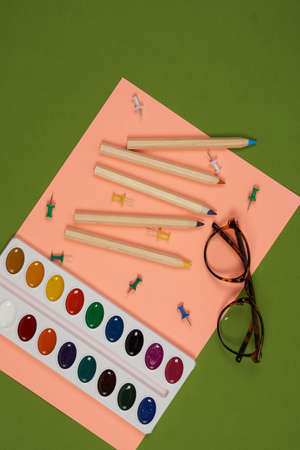 watercolor paint pencils for drawing hobby art designの写真素材