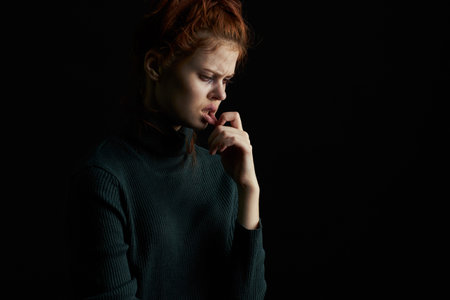 scared upset woman with bruises under eyes problems abuse depressionの写真素材