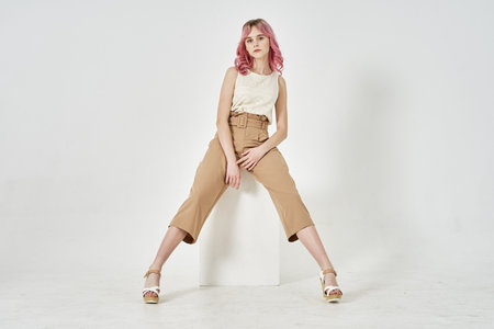 pretty woman pink hair glamor posing luxury modelの写真素材