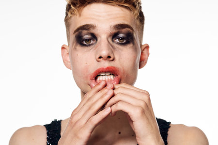 male transgender female makeup fashion posing studio