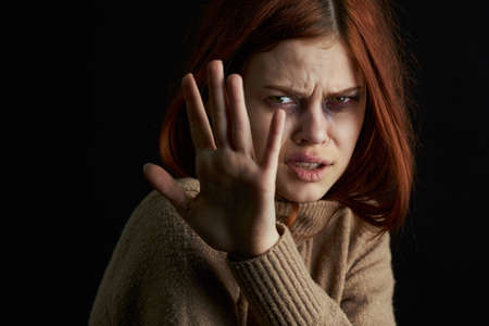 scared woman change domestic violence abuse problemの写真素材