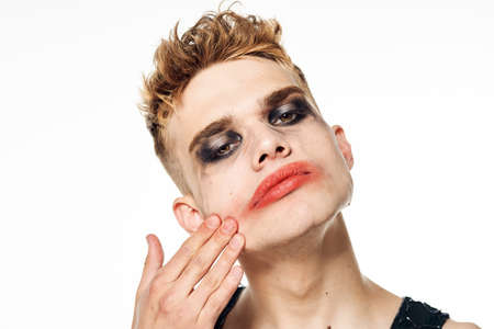 male transgender female makeup fashion posing studioの写真素材