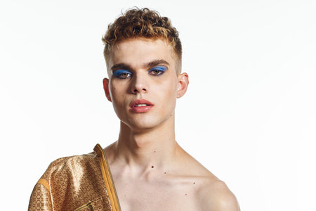 male transgender female makeup fashion posing studio