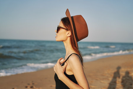 pretty woman on the beach summer vacation lifestyle sunの写真素材