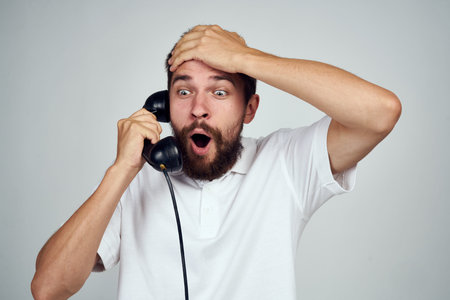 man talking on the phone retro style technology