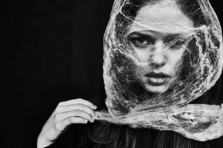emotional woman on the web fear mysticism holidayの写真素材