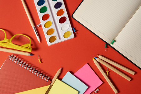 paint pencils drawing supplies design learning red background
