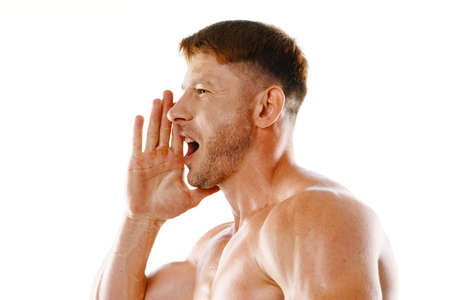 man with a pumped up body muscle closeup workout bodybuildersの写真素材