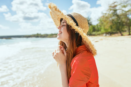 woman by the ocean beach start island landscape paradise