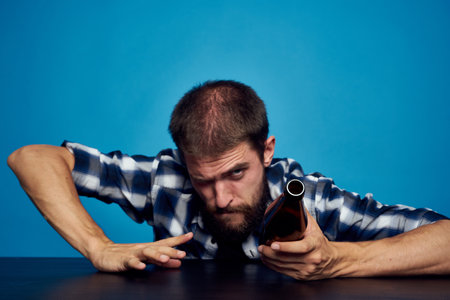 bearded man beer alcohol emotions fun isolated backgroundの写真素材
