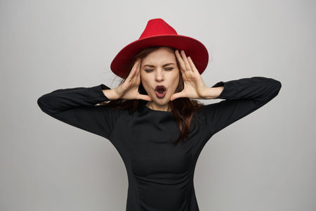 witch in red hat with red lipstick fear holiday