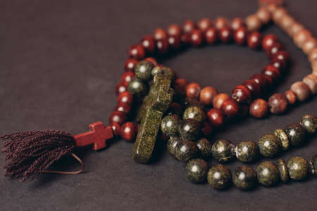 rosary beads orthodox cross close-up christianity faith the bibleの写真素材
