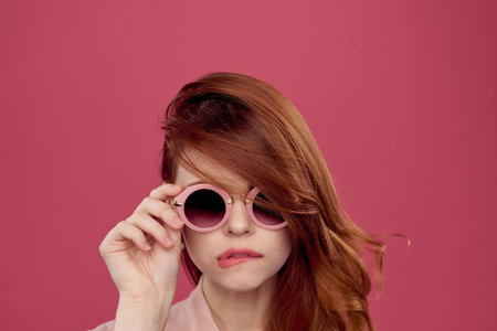 beautiful woman posing cosmetics charm pink background