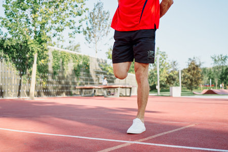 Muscled athletic men on the sports ground workout exercisesの写真素材