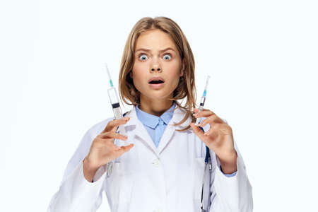 female doctor white coat research analyzes laboratory diagnosticsの写真素材