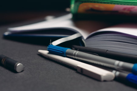 green pencil case with pencils design object school suppliesの写真素材