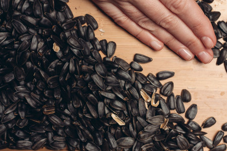 sunflower seeds agriculture wood background organic