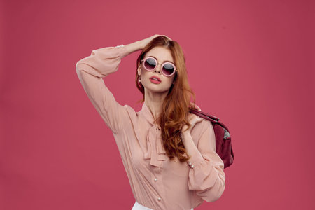 beautiful woman sunglasses modern style charm Studio Model