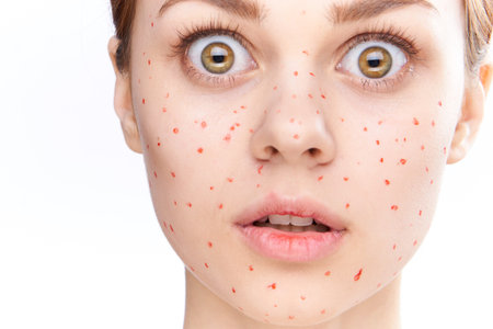 cheerful woman with bare shoulders dermatology pimples