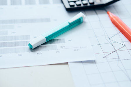 Drawings work calculator documents business desk financeの写真素材