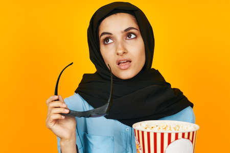 cheerful woman 3D glasses watching movies in the cinema studio lifestyleの写真素材