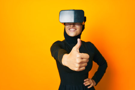 arab woman technology simulator device gaming ethnicity model