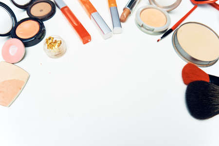 cosmetics jewelry accessories for women top viewの写真素材