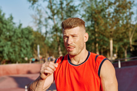 sports man on the playground in the park workout