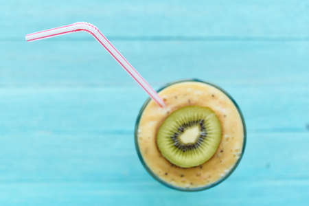 fruit dessert smoothie vitamins fresh delicacy blue backgroundの写真素材