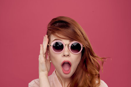 beautiful woman sunglasses modern style charm Studio Model