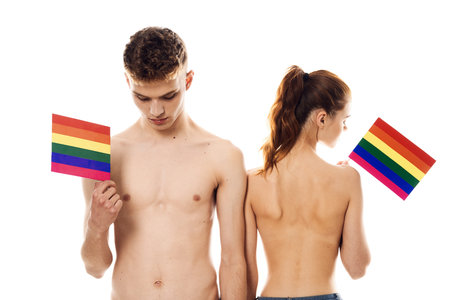 couple Flag lgbt transgender sexual minorities light backgroundの写真素材