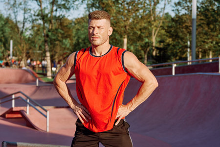 sports man on the playground in the park workout