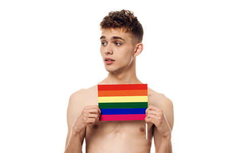 man with flag community transgender freedom discriminationの写真素材