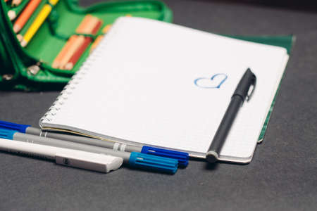 green pencil case with pencils design object school suppliesの写真素材