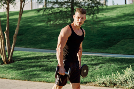 pumped up sports Vykhino in the park with dumbbell workout