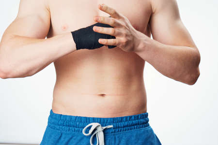 guy cleans skin care shaving posing naked torsoの写真素材