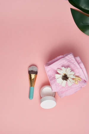 bathroom accessories cosmetics health procedures view from aboveの写真素材