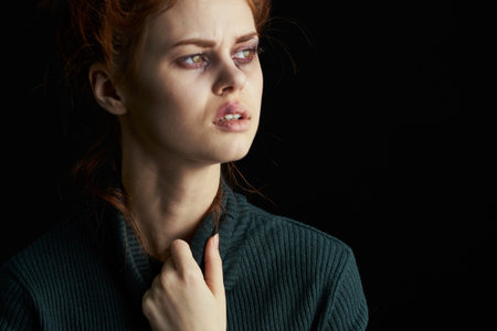 crying woman with black eye problems abuse