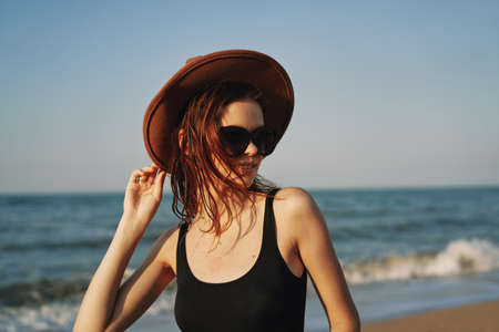 pretty woman on the beach summer vacation lifestyle sunの写真素材