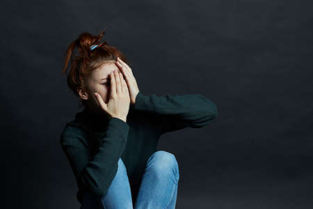 woman with bruises on her face problems domestic violence emotionsの写真素材